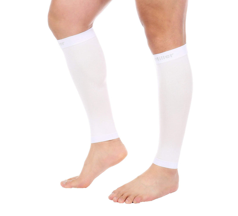 [Australia] - Doc Miller Calf Compression Sleeve Men and Women - 20-30mmHg Shin Splint Compression Sleeve Recover Varicose Veins, Torn Calf and Pain Relief - 1 Pair Calf Sleeves White Color - Small Size 