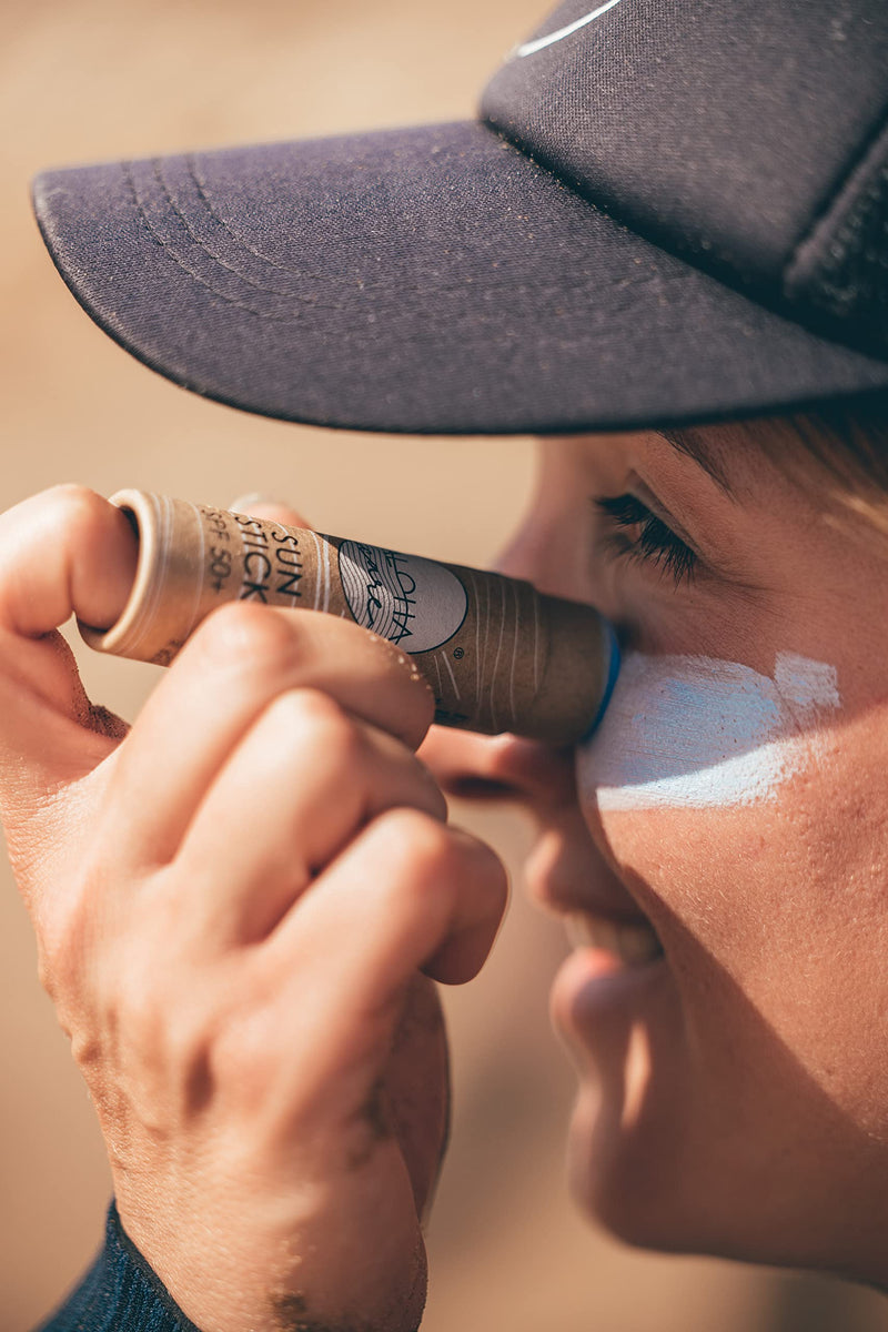 [Australia] - Aloha Care Sun Stick SPF 50+ | Face Mineral Sunscreen for Surfing | Eco-friendly Paper Tube 20g (2-pack blue + beige) 2-pack blue + beige 