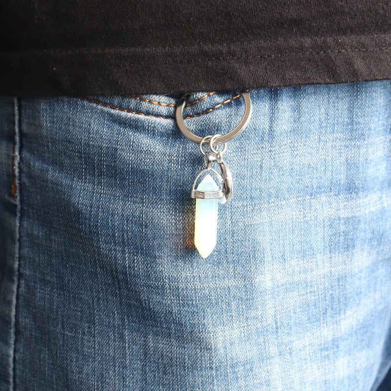 [Australia] - Filluck 2Pcs Crystal Keychain with Moon&Sun Charms,Healing Chakra Opal Stone&Rose Quartz Pendant,Keychains for Women Gifts Multi1 