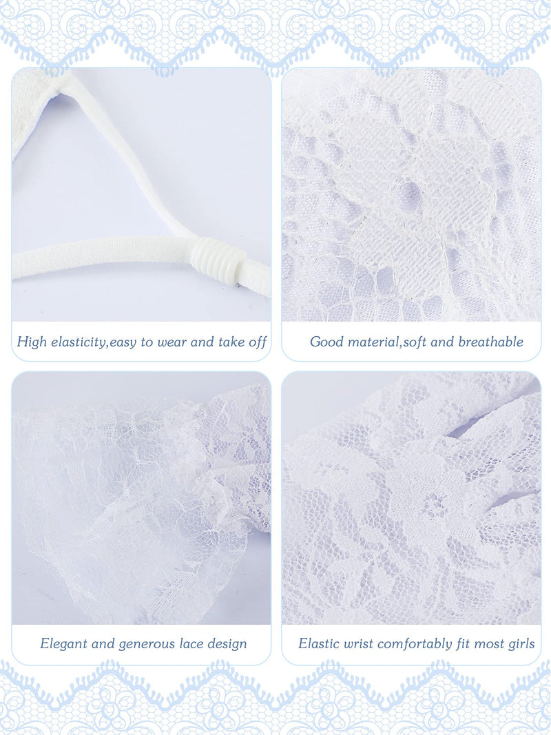 [Australia] - Sokeeno 2 Pieces Lace Floral Glove Short Gloves Elegant Lace Face Covering White Small 