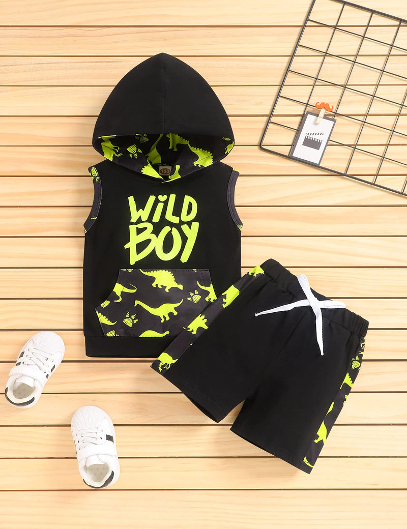 [Australia] - bilison Toddler Baby Boy Clothes Wild Boy Letter Print T-Shirt+Dinosaur Shorts Baby Boy Summer Outfits Yellow Hoodie 12-18 Months 