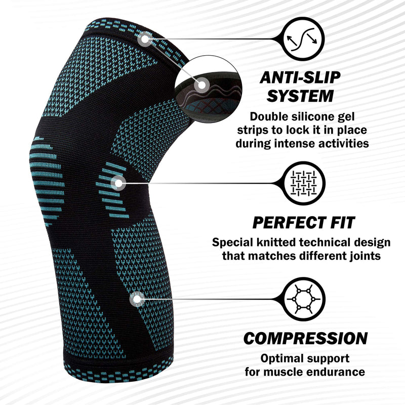 [Australia] - POWERLIX Knee Compression Sleeve - Best Knee Brace for Knee Pain for Men & Women – Knee Support for Running, Basketball, Weightlifting, Gym, Workout, Sports Blue Medium 
