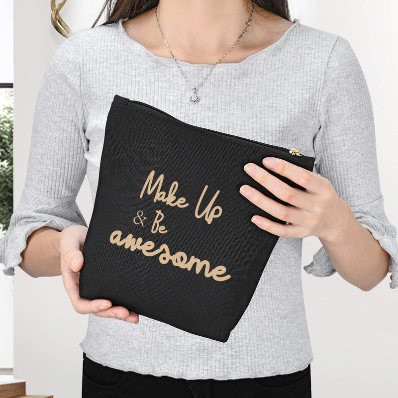 [Australia] - Make Up & Be Awesome -Birthday Gift For Sisters Friend Mom Wife -Makeup Bag And Rose Gold Mirror Gift -Set Of 2 