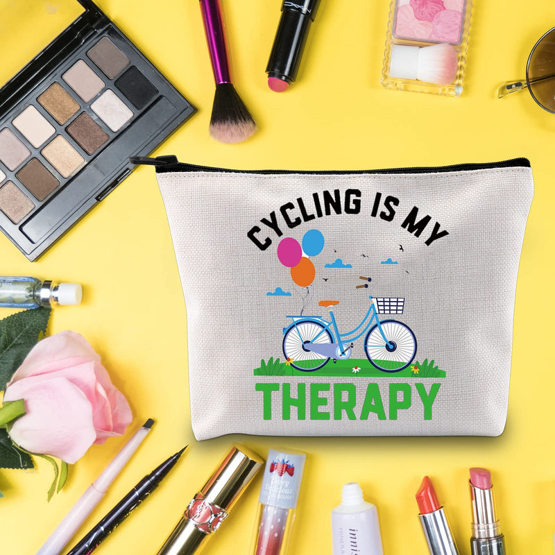 [Australia] - LEVLO Funny Cycling Cosmetic Make Up Bag Mountain Biker Gift Cycling Is My Therapy Makeup Zipper Pouch Bag For Cycling Enthusiast Cyclist, Cycling Is My Therap, 