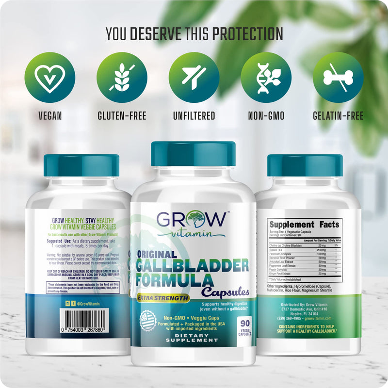[Australia] - Grow Vitamin Original Gallbladder Formula, Enzymes to Reduce Bloating, Indigestion & Abdominal Swelling - Better Digestion, Improved Absorption of Nutrients & More Satisfied After Meals - 90 Capsules 
