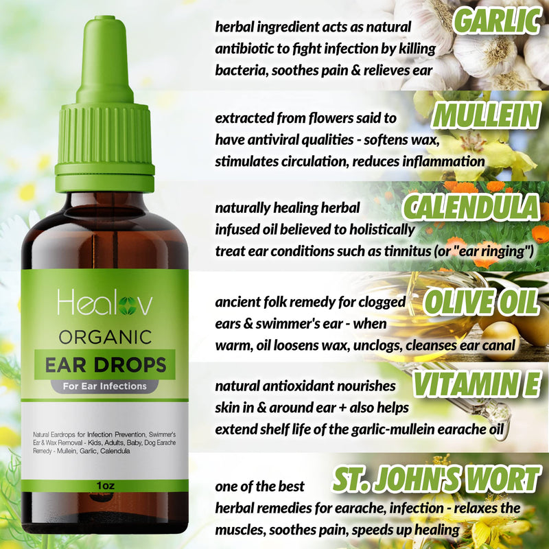 [Australia] - Organic Ear Oil for Ear Infections - Natural Eardrops for Infection Prevention, Swimmer's Ear & Wax Removal - Kids, Adults, Baby, Dog Earache Remedy - with Mullein, Garlic, & Calendula 