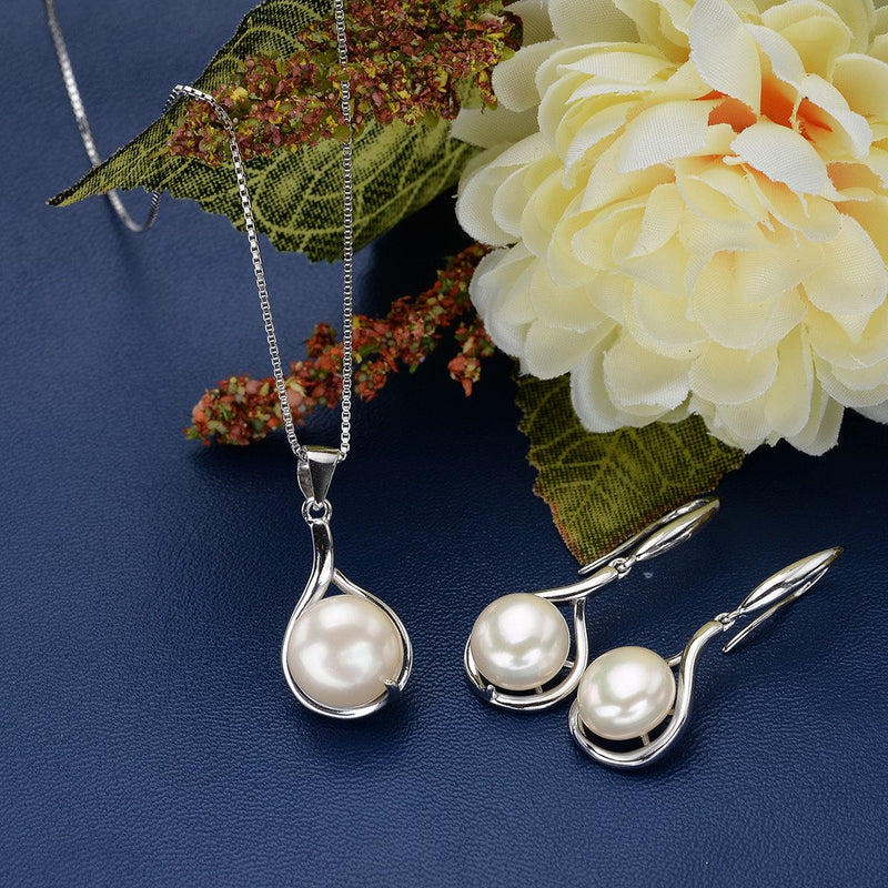 [Australia] - EVER FAITH 925 Sterling Silver AAA Freshwater Cultured Pearl Elegant Teardrop Necklace Earrings Set 