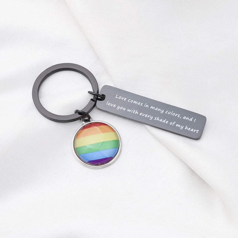 [Australia] - SEIRAA Gay Pride Gift LGBT Keychain Love Comes In Many Colors And I Love You With Every Shade Of My Heart Rainbow Pride Keychain Black LGBT keychain 