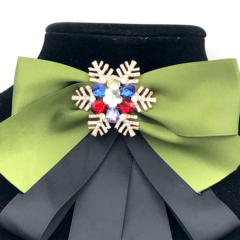 [Australia] - Christmas Bow Tie for Women Neck Tie of the Rhinestone Pre-Tied Ribbon Bow Collar Brooch Pin Green 