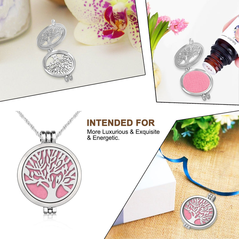 [Australia] - Aromatherapy Essential Oil Diffuser Pendant Necklace,WAWJ Life Tree Stainless Steel Christmas Mothers Day Gift Jewelry with 24" Chain & 12 Felt Pads 