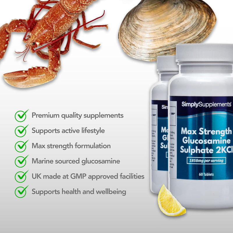 [Australia] - Maximum Strength Glucosamine Sulphate 2KCl | 1858mg Per Serving | 2 x 60 Tablet Bottles = 120 Tablets Total | Manufactured in The UK 