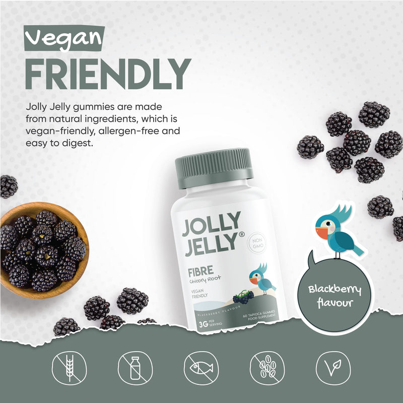 [Australia] - Fibre Gummies 3g - Digestive Health - Made from Organic Chicory Root Inulin - BlackBerry Flavour - Kosher, Halal, Non GMO - 60 Vegan Gummies. 