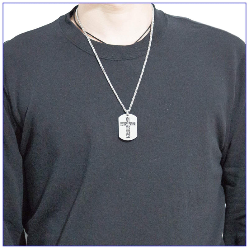 [Australia] - Fusamk Fashion Religious Titanium Steel Lord's Prayer Cross Dog Tag Pendant Necklace Black Dog Tag 