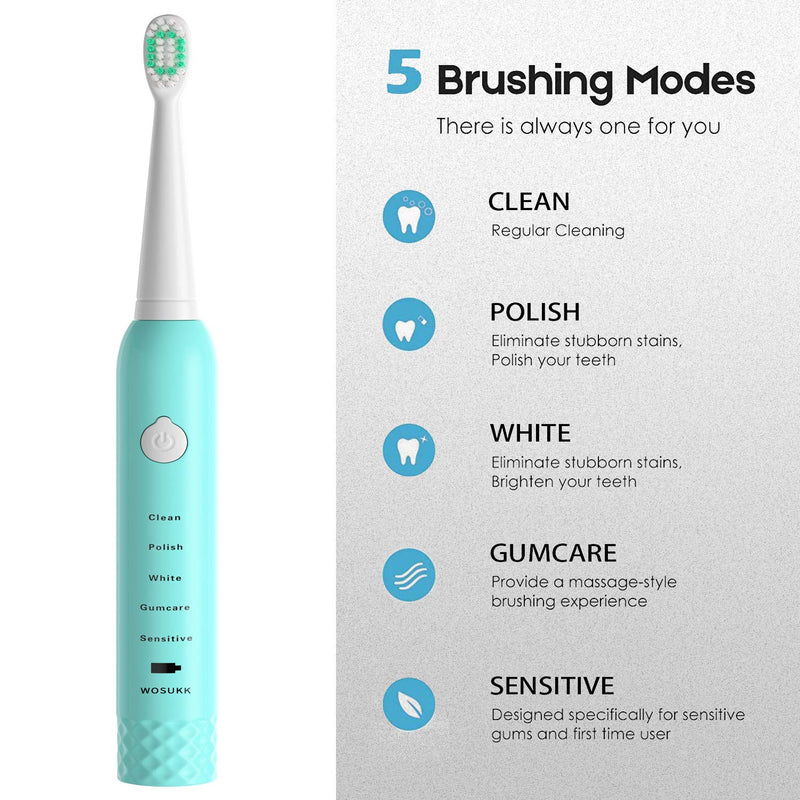 [Australia] - Sonic Electric Toothbrushes for Kids-5 Modes with Smart Timer, Waterproof USB Charging Rechargeable Ultrasonic Toothbrushes, 4 Replacement Brush Heads, Adults Power Toothbrush 