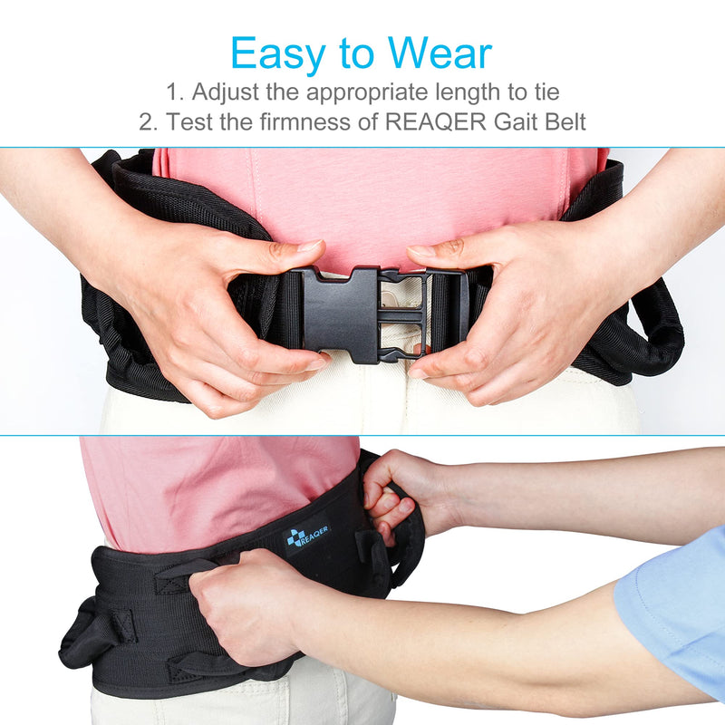 [Australia] - REAQER Gait Belt with Handles Durable Transfer Lift Belt for Seniors, Elderly, Bariatric, Occupational and Physical Therapy(Adjustable Waist Circumference:31"~51") 