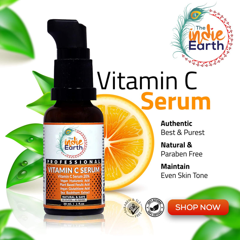 [Australia] - The Indie Earth Vitamin C Serum with Turmeric, Vitamin E, Vegan Hyaluronic Acid, Ferulic Acid and Vegan Glutathione Acid Serum (30 ml) Best Vitamin C Serum Best Fairness Serum 