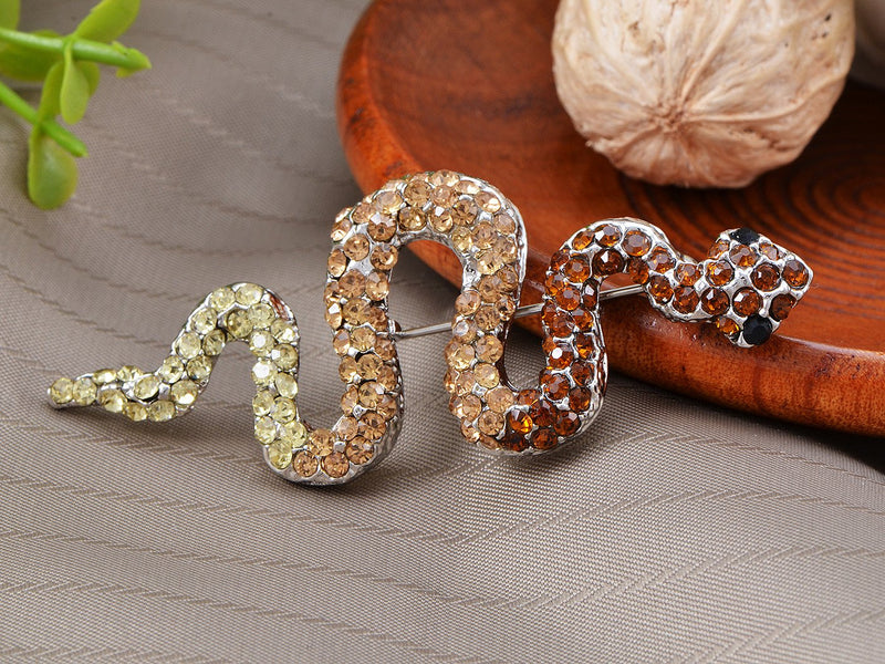 [Australia] - Alilang Womens Silver Tone Ombre Topaz Colored Rhinestone Slithering Jungle Snake Animal Brooch Pin 