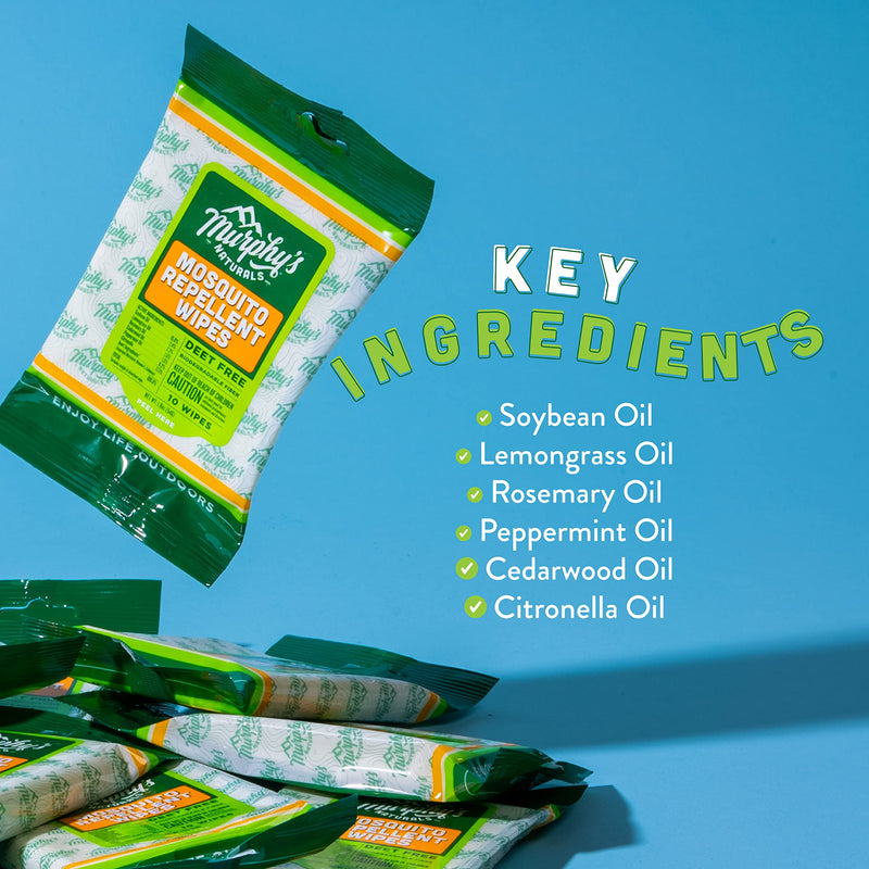 [Australia] - Murphy's Naturals Mosquito Repellent Wipes | DEET Free | Made with Plant Based Essential Oils | Includes Citronella + Lemongrass | Easy to Use | Great for Family | Travel Sized | 10 Wipes | 3-Pack 