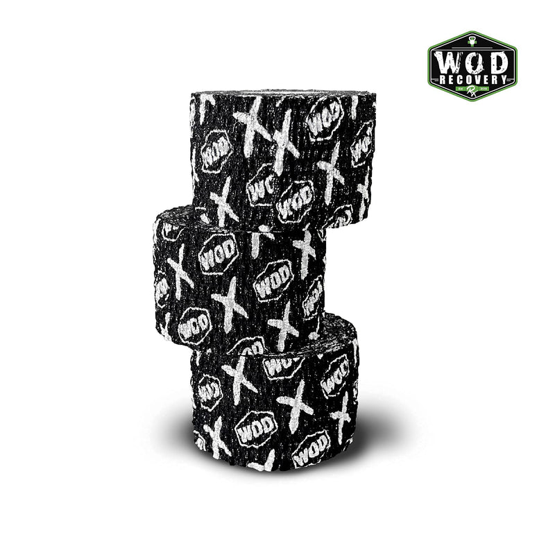 [Australia] - WOD Recovery Hook Grip Weightlifting Tape - Sweatproof & Chalk-Resistant, Adhesive Wrap for Thumb, Fingers, & Hands - Black/Blue/White, 1.5 Inches x 16 Feet Black / White 
