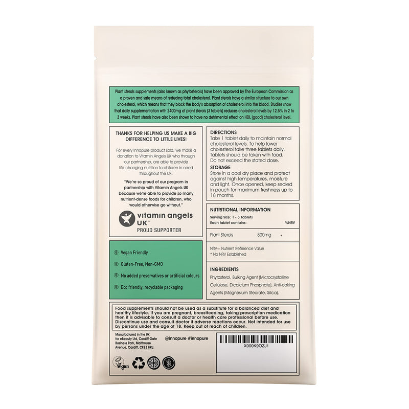 [Australia] - INNOPURE Plant Sterols 800mg 180 Tablets, Cholesterol Lowering Supplement, Proven Supplement to Lower Cholesterol Levels - Made in The UK (1 Pack of 180 Tablets) 90 Count (Pack of 2) 