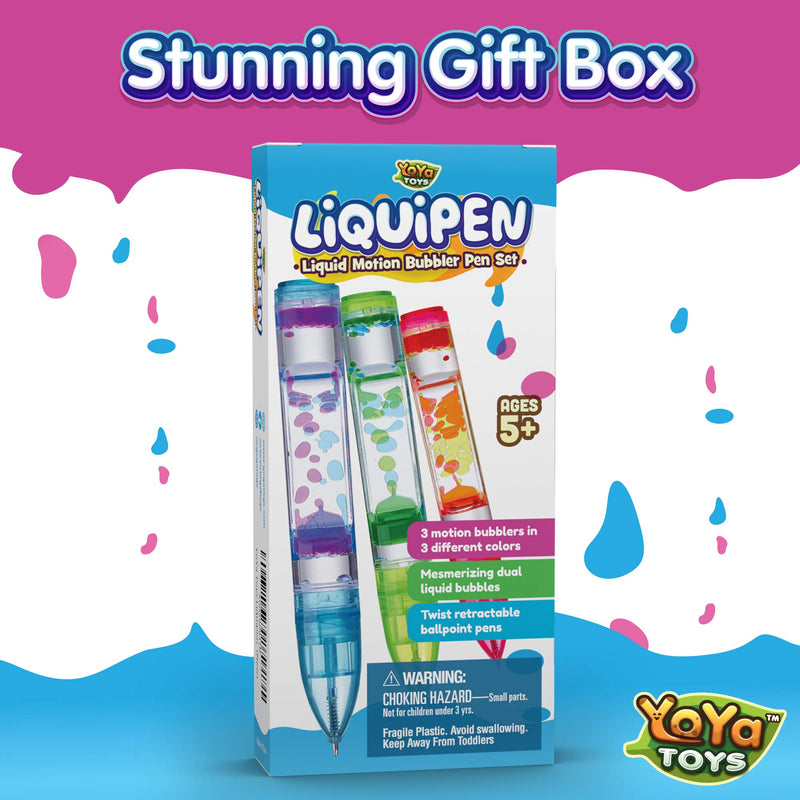 [Australia] - YoYa Toys Liquipen - Liquid Motion Bubbler Pens Sensory Toy (3 Pack) - Writes Like a Regular Pen - Colorful Liquid Timer Pens Great for Stress and Anxiety Relief - Cool Fidget Toys for Kids and Adults 