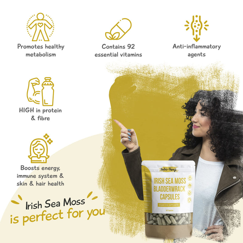 [Australia] - Sea Moss Capsules | Vegan Superfood | Metabolism and Energy Boost | Great Alternative to Gel, Gummies & Raw Irish SeaMoss | 60 Capsules 