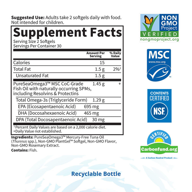 [Australia] - Garden of Life Dr. Formulated Advanced Omega Fish Oil - Lemon, 1,290mg EPA, DHA + DPA in Triglyceride Form, Single Source Omega 3 Supplement for Ultimate Brain & Heart Health, Non-GMO, 60 Softgels 60 Count (Pack of 1) 