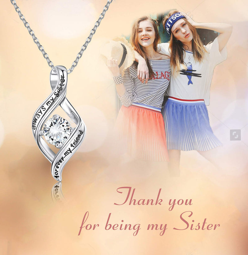 [Australia] - Sllaiss Sterling Silver Engraved “Always My Sister Forever My Friend” Zirconia Pendant Necklace for Women Girls, Sister’s/Friends’ Birthday Gifts, Set with Swarovski Zirconia 