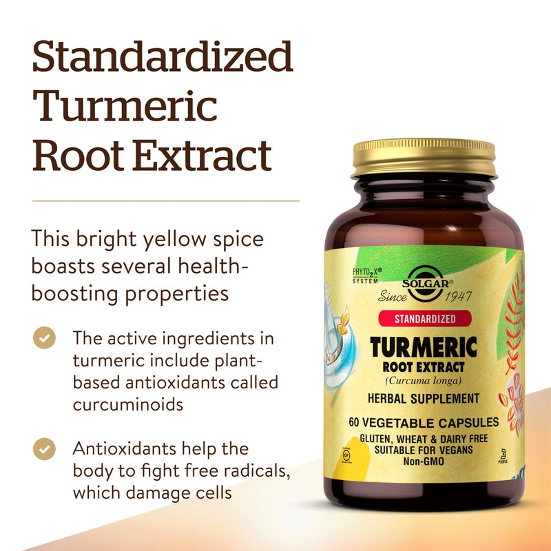 [Australia] - Solgar Standardized Turmeric Root Extract 400 mg, 60 Vegetable Capsules - Antioxidant Support for Brain, Joint, & Immune Health - Non-GMO, Vegan, Gluten Free, Dairy Free, Kosher - 60 Servings 