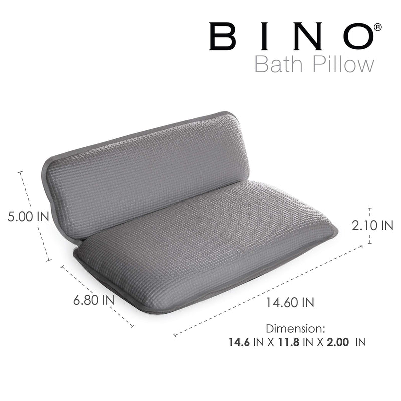 [Australia] - BINO Non-Slip Cushioned Bath Pillow With Suction Cups, Silver - Spa Pillow Bath Pillows For Tub Neck And Back Support Bathtub Pillow Bath Pillows For Tub Bath Accessories Set Bath Tub Pillow Rest Large 