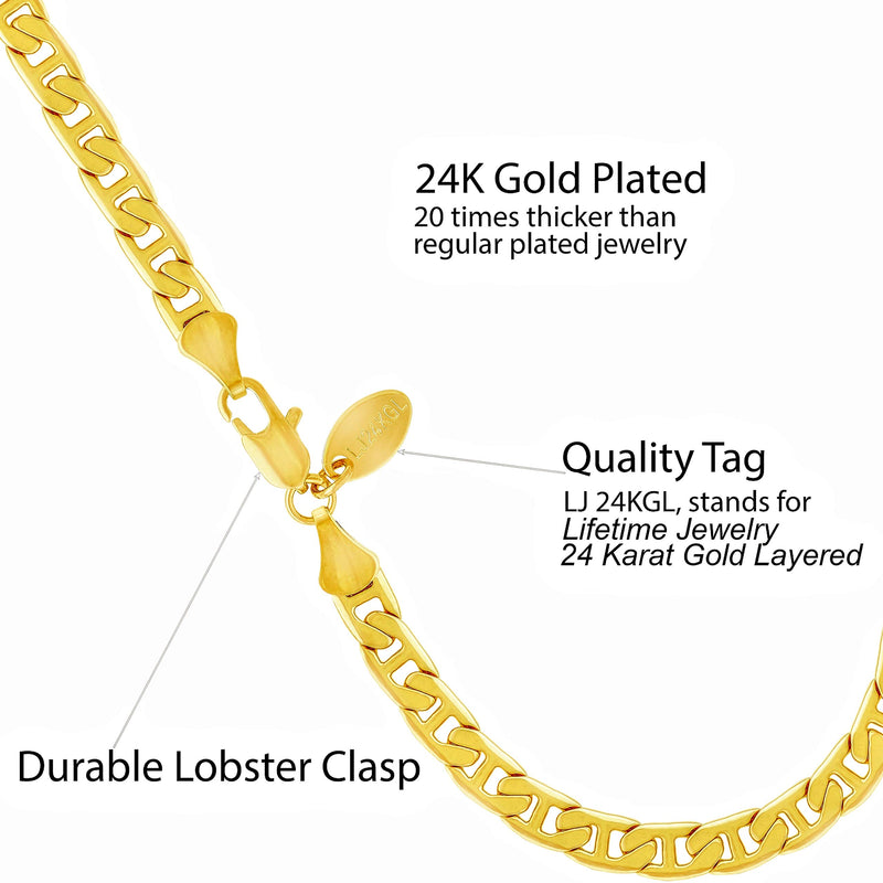 [Australia] - Lifetime Jewelry 5mm Mariner Link Anklet for Women & Girls 24k Gold Plated Bracelet 10.0 Inches 