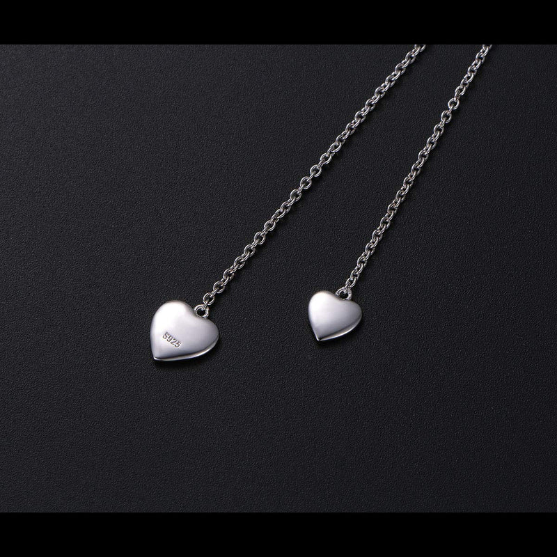 [Australia] - FLYOW Long Chain Dainty Necklace Simple Style 925 Sterling Silver Heart Pendant Adjustable Y Shaped Necklace Jewelry Two heart 