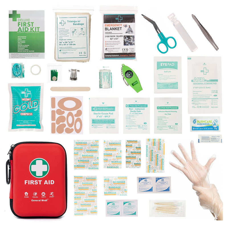 [Australia] - First Aid Kit - 170 Pieces Hard Case and Lightweight - Includes 2 x Eyewash,Instant Cold Pack,Emergency Blanket for Travel, Home, Office, Vehicle Red 