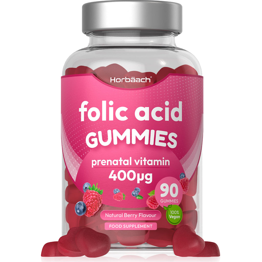 [Australia] - Folic Acid Gummies 400 mcg | 90 Vegan Gummies (3 Months Supply) | Pregnancy Care Vitamins for Women | Prenatal Health & Maternal Tissue Growth During Pregnancy | by Horbaach 