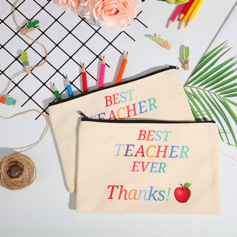 [Australia] - 10 Pieces Teacher Gifts Bag Cosmetic Bags Teacher Makeup Pouch Pencil Bag Travel Toiletry Case with Zipper for Teacher Appreciation Gifts (Best Teacher Ever) 