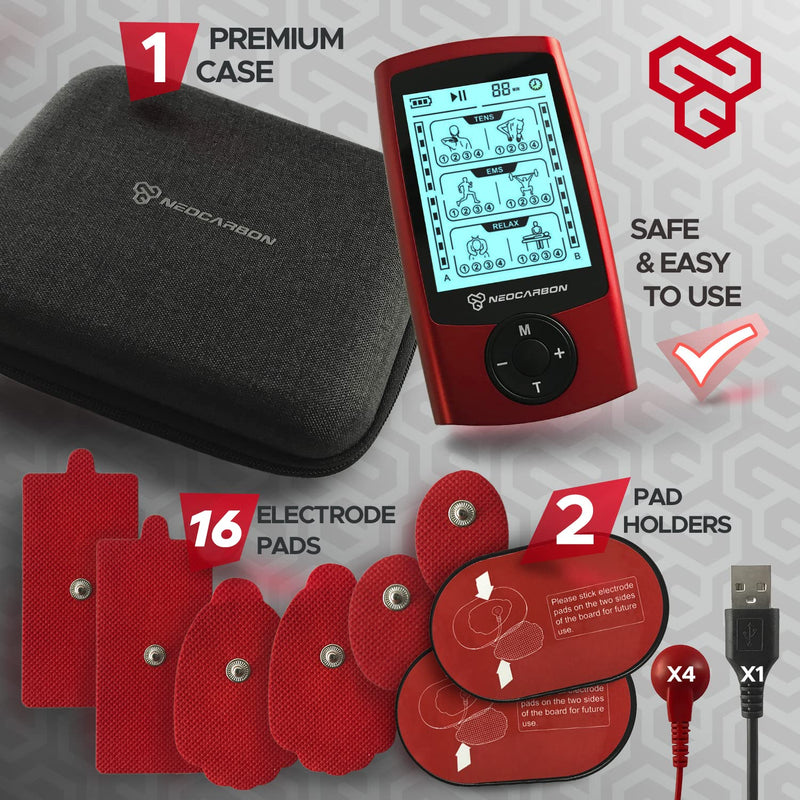 [Australia] - Dual Channel TENS EMS and Relax Muscle Stimulator, Electronic Pulse Massager Unit, 16 Electrode Pads, Travel Case 