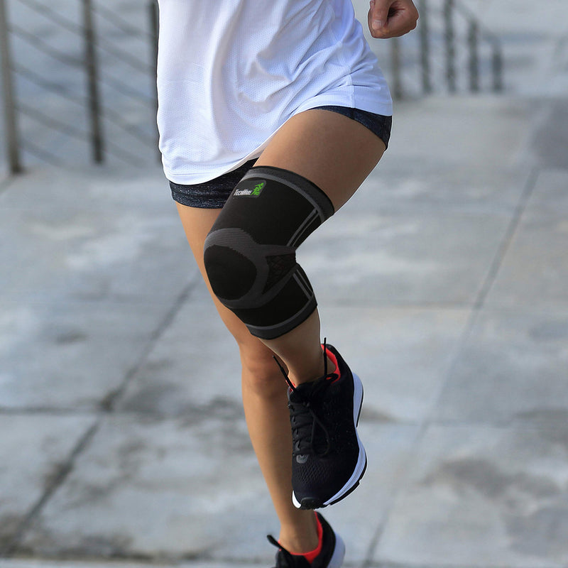 [Australia] - TechWare Pro Knee Compression Sleeve - Knee Braces for Knee Pain. Knee Sleeve with Side Stabilizers & Patella Gel Pads. Knee Brace for Working Out, Arthritis & Meniscus Tear. 5 Sizes. Single Pack X-Large Black/Gray 