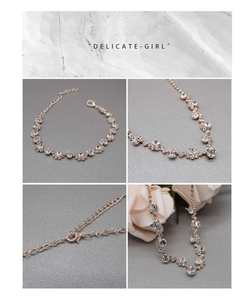 [Australia] - UDORA Crystal Rhinestone Necklace Earrings Bracelet Jewelry Set Wedding Prom Rose Gold 