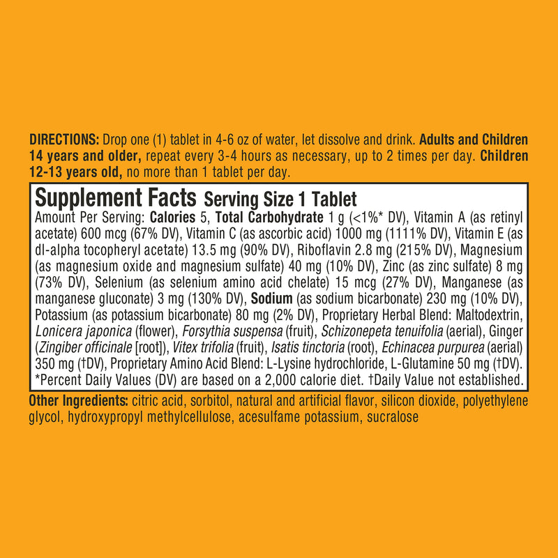 [Australia] - Airborne Vitamin C 1000mg (per serving) - Zesty Orange Effervescent Tablets (10 count in a box), Gluten-Free Immune Support Supplement, With Vitamins A C E, ZINC, Selenium, Echinacea & Ginger 10 Count (Pack of 1) 