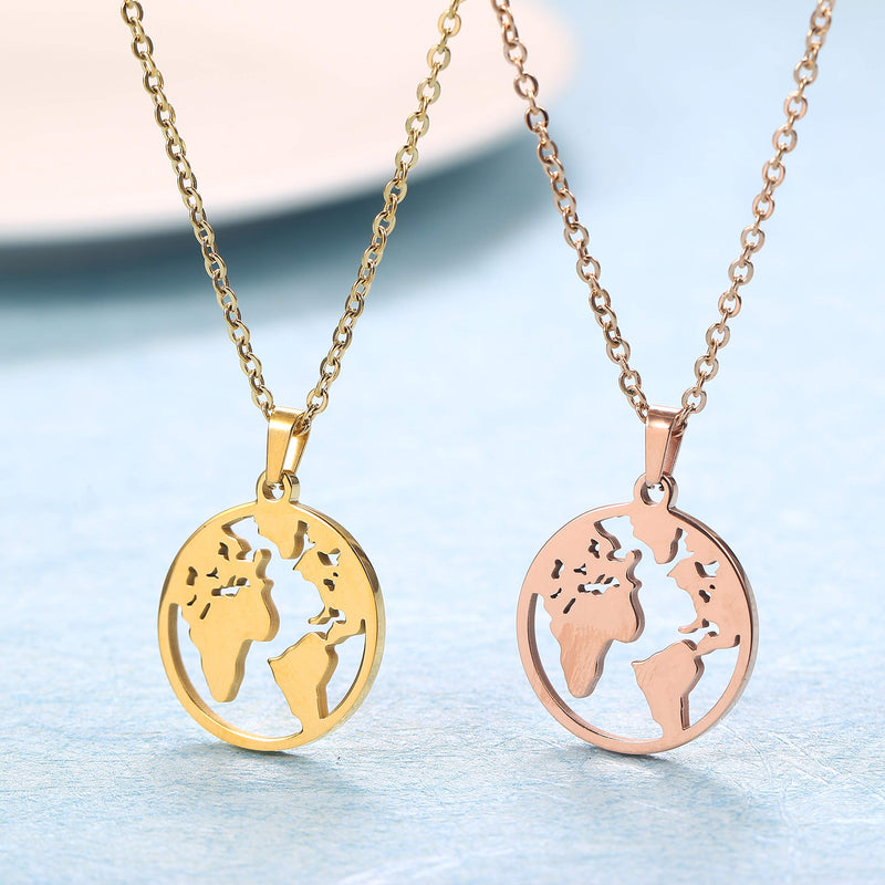 [Australia] - World Map Necklace Mother Earth Necklace Long Distance Travel Gift Gold 