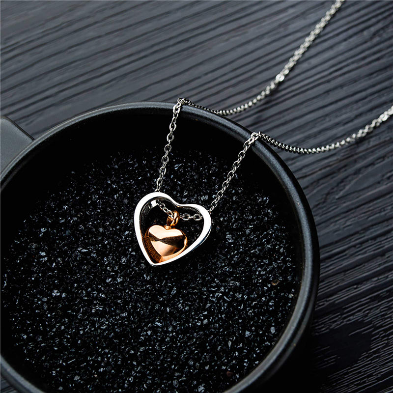 [Australia] - QeenseKc Rose Gold Double Heart Urn Necklaces for Human Pet Ashes Cremation Jewelry for Ashes Keepsake Memorial Pendant Jewelry Sister 