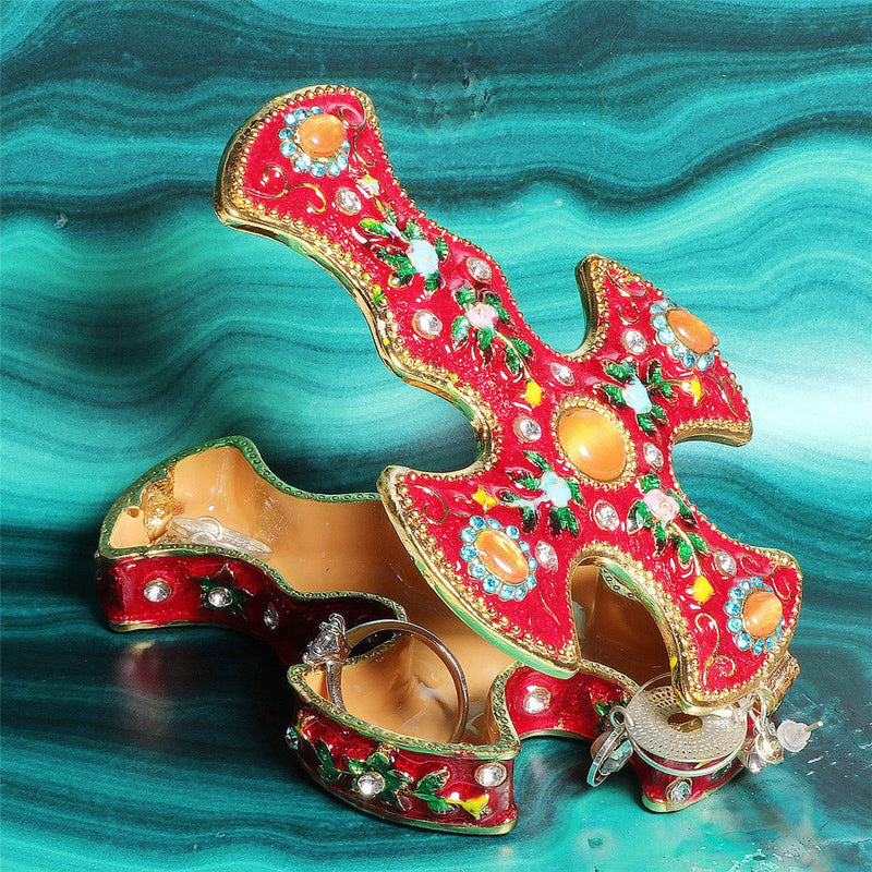 [Australia] - Waltz&F Flower Pattern Cross Jeweled Trinket Box Hinged Hand-Painted Ring Holder Home Decoration 