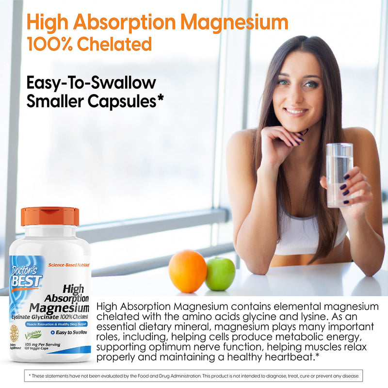 [Australia] - Doctor's Best High Absorption Magnesium Lysinate Glycinate, Easy to Swallow, 120 Ct 