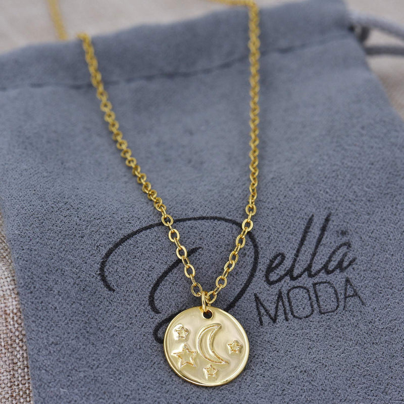[Australia] - DELLA MODA Celestial Star and Moon Coin Medallion Necklace | 18k Gold Plated Hypoallergenic Brass 
