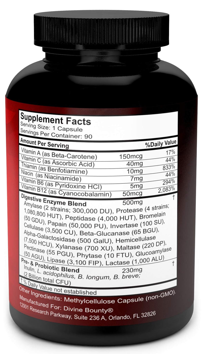 [Australia] - Digestive Enzymes with Probiotics & Prebiotics - Digestive Enzyme Supplements w Lipase, Amylase, Bromelain - Support a Healthy Digestive Tract for Men and Women – 90 Vegetarian Capsules 