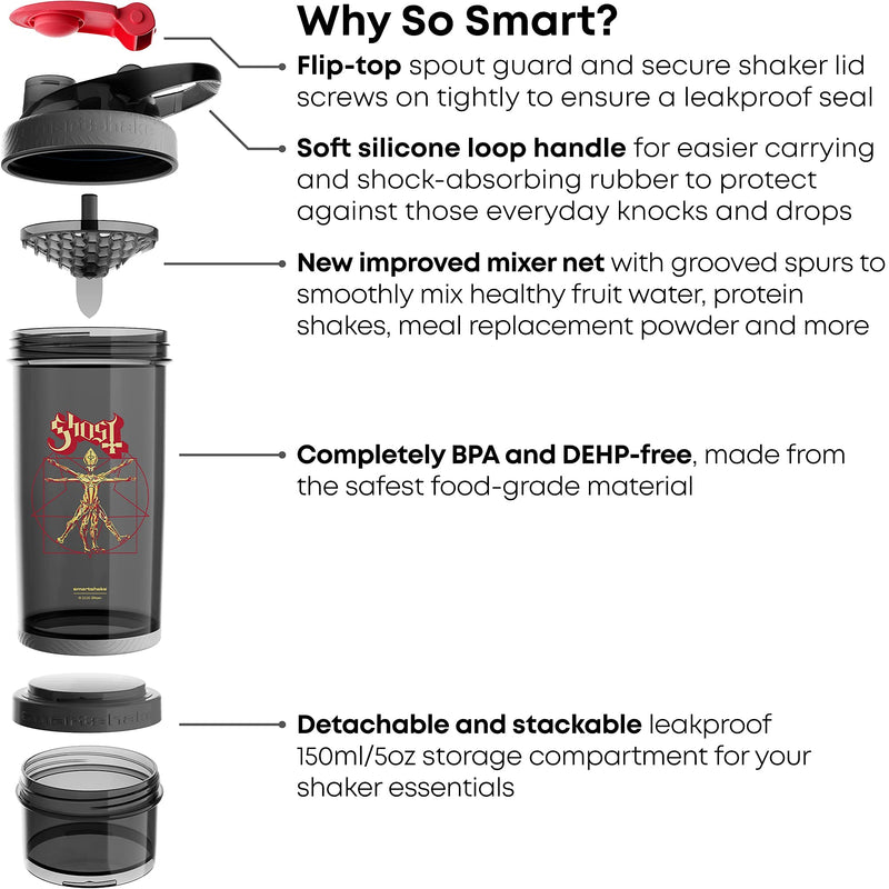 [Australia] - Smartshake Revive Ghost Protein Shaker With Storage – 750ml BPA Free Protein Shakes Bottle for Protein Powder Leakproof Shaker Cup 