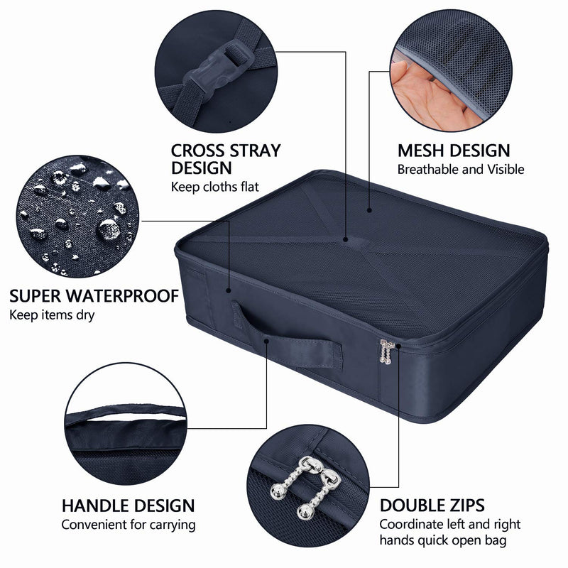[Australia] - BETLLEMORY Packing Cubes 8 Sets Travel Luggage Organizers with Waterproof Shoe Storage Bag Compression Pouches(Navy Blue) Navy Blue 