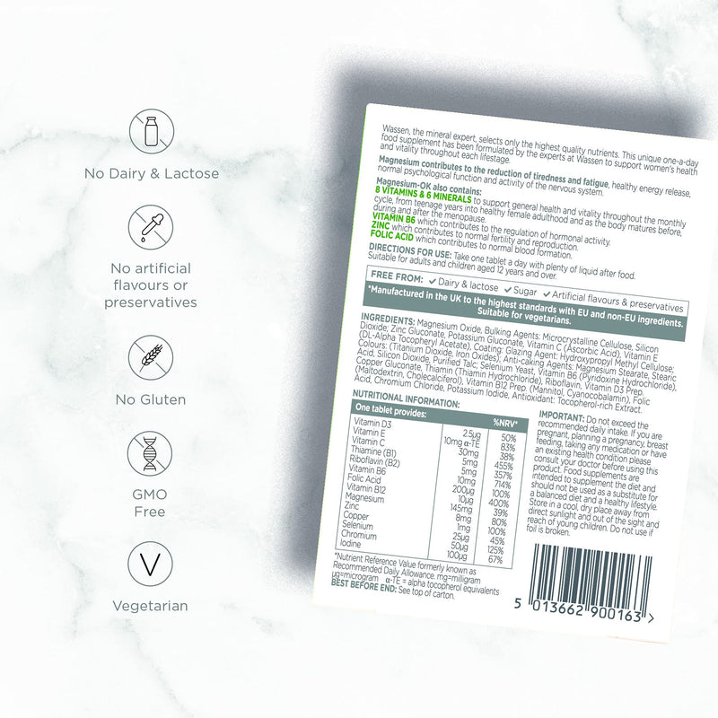 [Australia] - Wassen Magnesium-OK Hormonal Activity | Hormone Balance for Women | For Teens, Monthly Cycle & Menopause Support | 90 Tablets 