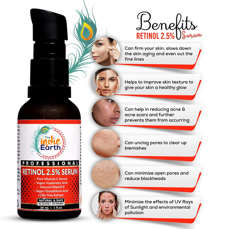 [Australia] - The Indie Earth Retinol Deep Wrinkle Repair Serum With Vitamin C Serum, Vegan Glutathione, Vitamin E & Tea Tree Extract Anti-Wrinkle Serum, Best Retinol Serum 30ml | 1 fl.oz 