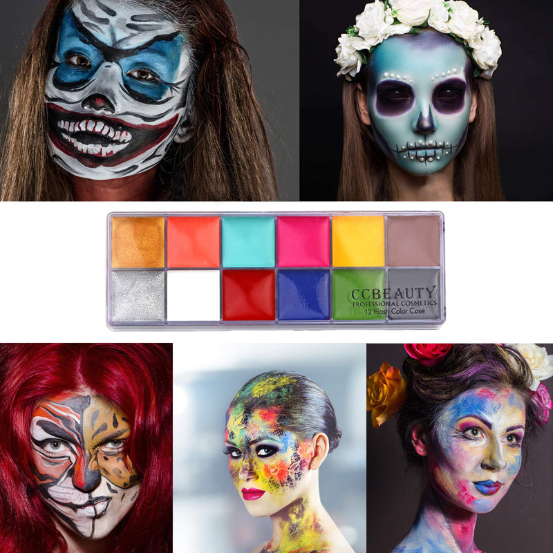 [Australia] - CCBeauty Professional Face Body Paint Oil for Adult 24 Colors Halloween Art Party Fancy Make Up Set with 10 Blue Brushes 